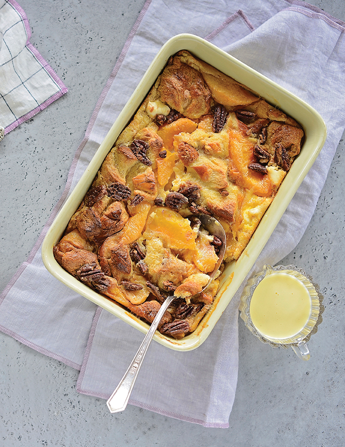 Peach Bread Pudding with Creme Anglaise