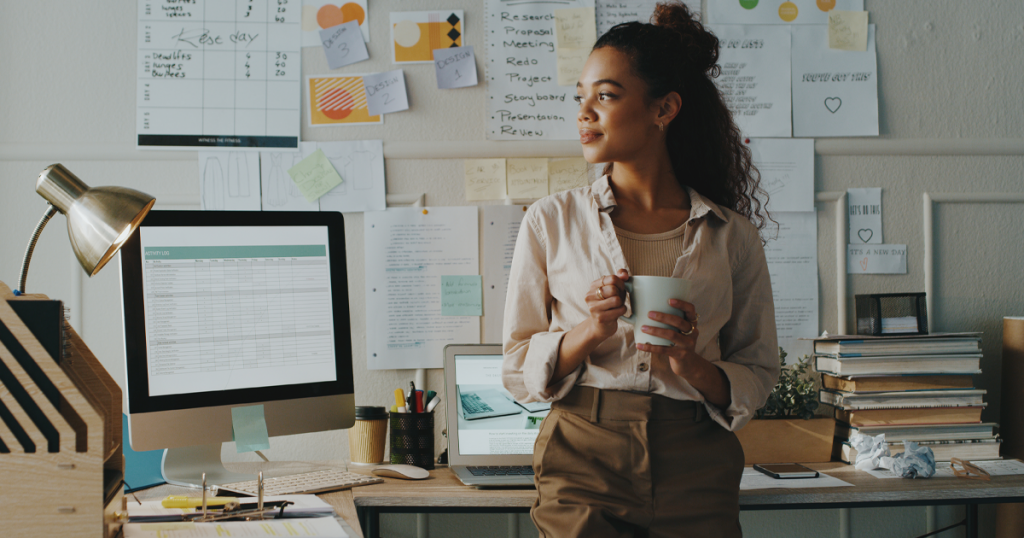 woman thinking by desk